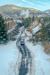 Vehicle on snowy mountain road in Park City Utah