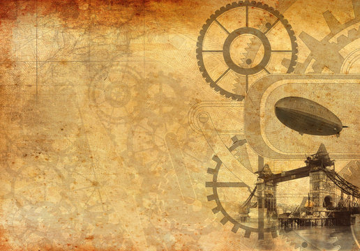 Vintage steampunk astrolabe map, travel paper canvas, compass grunge old retro wallpaper © magerram