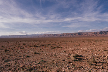 Steppe in Morocco, Africa with the Atlas Mountains in the far back