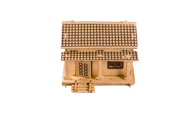 Plywood model of the house isolated on a white background