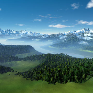3D Rendered Fantasy Mountain Landscape - 3D Illustration
