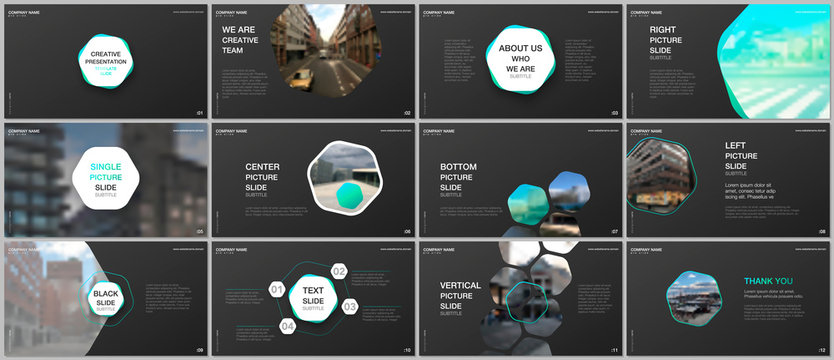 Minimal presentations design, portfolio vector templates with hexagons and hexagonal elements. Multipurpose template for presentation slide, flyer leaflet, brochure cover, report, advertising.