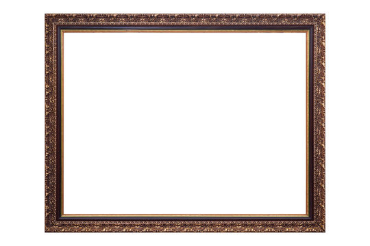 Gold antique picture frame isolated on white background, clipping path.
