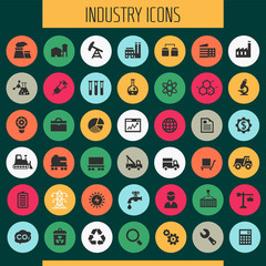 Trendy flat design big Industry icons set on round buttons