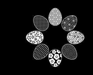 easter eggs with ornaments on the colored background