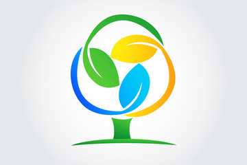 Tree leafs recycle symbol logo vector