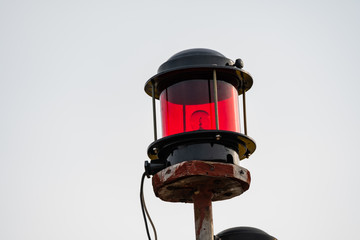 Red navigation light on a fishing boat