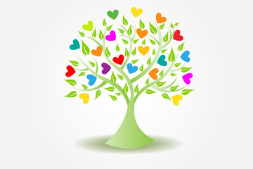 Fototapeta na wymiar Logo tree ecology and hearts figures logo