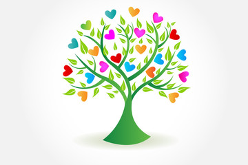 Naklejka na ściany i meble Logo tree ecology and hearts vector