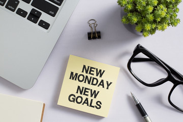 New Monday New Goals Concept On Office Desk Top View