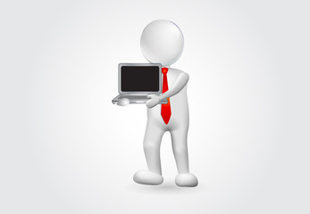 3d Small person with a laptop computer vector icon design