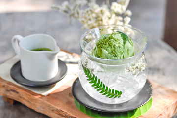 green tea ice cream and hot green tea