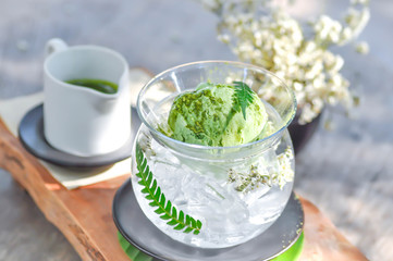 green tea ice cream and hot green tea