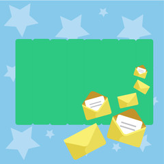 Closed and Open Envelopes with Letter Tucked In on Top of Color Stationery Design business Empty template isolated Minimalist graphic layout template for advertising