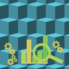 Obraz premium Magnifying Glass Over Bar Column Chart beside Cog Wheel Gears for Analysis Business Empty template for Layout for invitation greeting card promotion poster voucher