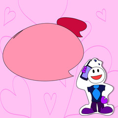 Smiley Face Man in Necktie Holding Smartphone to his Head in Sticker Style Design business concept Empty copy space modern abstract background