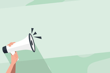 Human Hand Holding Tightly a Megaphone with Sound Icon and Blank Text Space Copy Space design Empty template text for Ad, promotion, poster, flyer, web banner, article