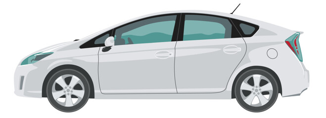 vector illustration of hybrid car isolated on white - obrazy, fototapety, plakaty