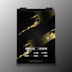 Poster, flyer - dating party gold glitter shine Background Template on transparent background - Vector Illustration