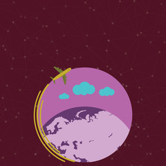 Airplane with Moving Icon Flying Around Colorful Globe and Blank Text Space Design business Empty template isolated Minimalist graphic layout template for advertising