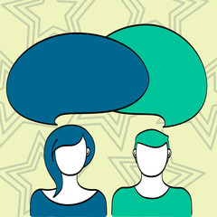 Blank Faces of Male and Female with Colorful Blank Speech Bubble Overlaying Design business Empty template isolated Minimalist graphic layout template for advertising