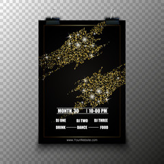 Poster, flyer - dating party gold glitter shine Background Template on transparent background - Vector Illustration