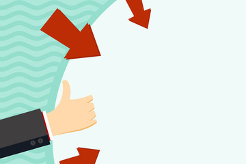 Hand Gesturing Thumbs Up and Holding on Blank Space Round Shape with Arrows Design business Empty template isolated Minimalist graphic layout template for advertising