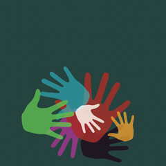 Color Hand Marks of Different Sizes Overlapping for Teamwork and Creativity Business Empty template for Layout for invitation greeting card promotion poster voucher