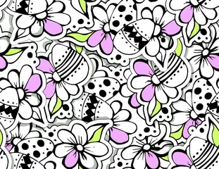 Fototapete Rund easter seamless pattern. Egg and flowers hand draw doodle illustration. © ShvetsovaDesign