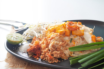 Pad Thai or stir-fried noodles with shrimp and egg