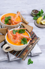 Traditional creamy soup with shrimp
