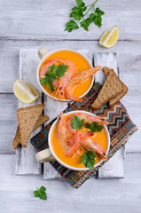 Traditional creamy soup with shrimp