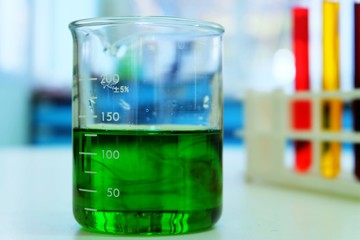 Chemical tube set development and pharmacy in laboratory  with multicolored substances in laboratory - Image