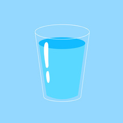 a glass of water on blue background