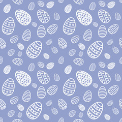 Happy easter eggs seamless background. Line art style vector illustration.