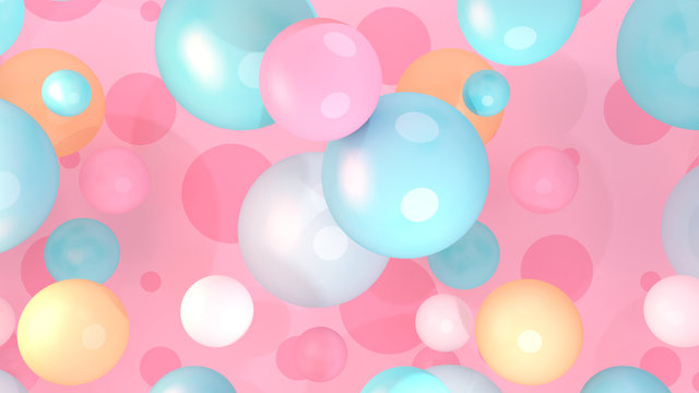 Stylish pink and turquoise balls background. 3d rendering picture.