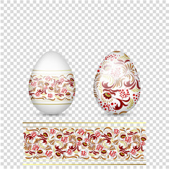 Easter eggs, painted in traditional Russian Khokhloma ornaments, on an isolated background.