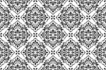 Floral pattern. Vintage wallpaper in the Baroque style. Seamless vector background. White and black ornament for fabric, wallpaper, packaging. Ornate Damask flower ornament