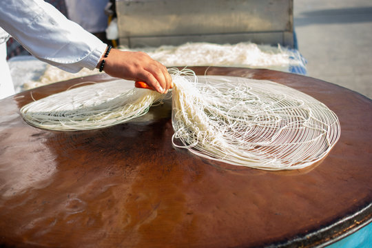 The making of Turkish desert Kadayif pastry