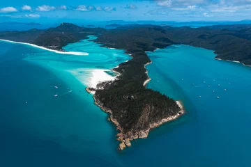 Crédence de cuisine en verre imprimé Whitehaven Beach, île de Whitsundays, Australie Vue aérienne du vol en hélicoptère au-dessus de Whitsunday Island