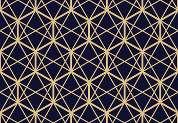 The geometric pattern with lines. Seamless vector background. Dark blue and gold texture. Graphic modern pattern. Simple lattice graphic design