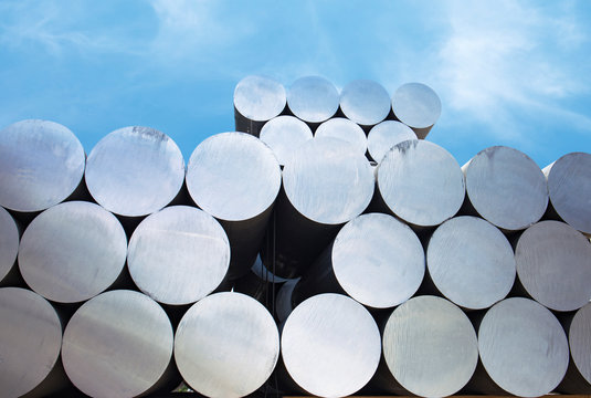 Heap of aluminium bar in aluminium profiles factory