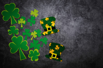 St Patricks day, festive leprechaun hat and green Shamrocks