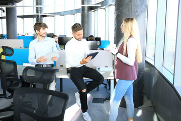 Fototapeta premium Group of young business people working and communicating together in creative office.
