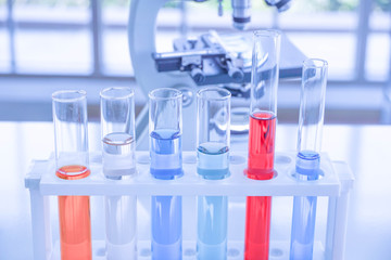 Research equipment in Laboratory, test tube, microscope, laboratory room