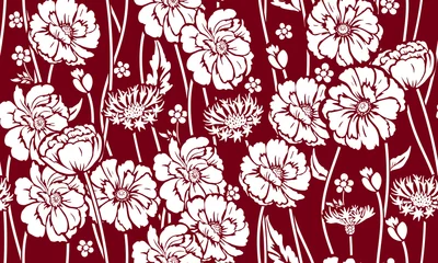 Wallpaper murals Bordeaux Seamless pattern with poppies and cornflower. Design of beautiful summer textile print
