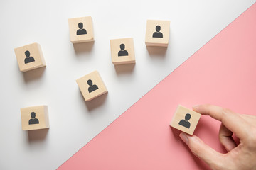 Hand of man search of new employees and specialists. Human Resource Management. The concept of...