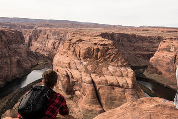 Fototapeta na wymiar A Boy Spending Time in Antelope Canyon