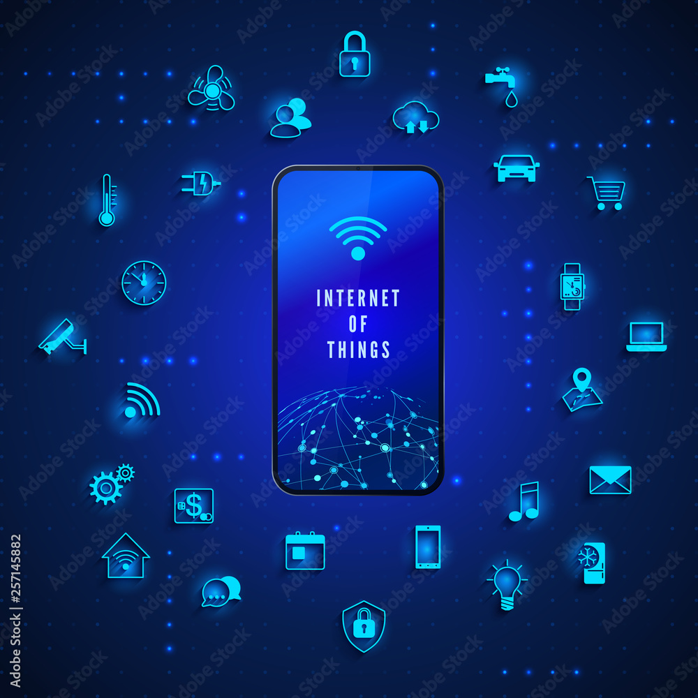 Poster internet of things. iot concept. global network technology internet control and monitoring. system a