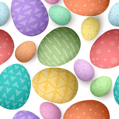 Happy Easter color ornated big and small eggs seamless pattern . Set of Easter eggs with different simple textures on white